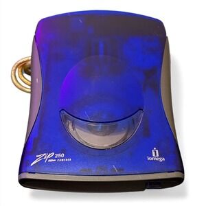 IOMEGA ZIP 250 Portable SCSI Drive USB Powered Blue Translucent Vintage Tech
